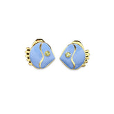 Vintage Blue Fish Stud Earrings Gold Plated