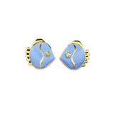 Vintage Blue Fish Stud Earrings Gold Plated