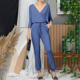 Solid V Neck Top Jumpsuit_Cwsjs216