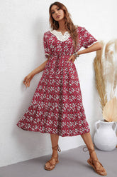 V-Neck Fashion Print Slim-Fit Waistline Dress