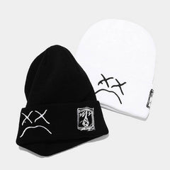 CRYING FACE EMBROIDERED KNITTED HAT_CWAH1583