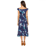 Tied Waist Printed Long Sexy Short-Sleeved Dress