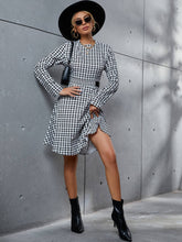 Thousand-Bird Plaid Long-Sleeved Dress