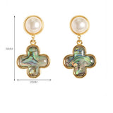 NATURAL COLORFUL ABALONE FOUR LEAF CLOVER EARRINGS_CWMM4332