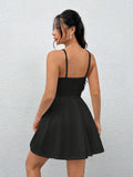 Solid-Color Pleated Back Zipper Halter Dress