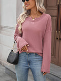 Waffle Round-Neck Solid-Color Knitted T-Shirt