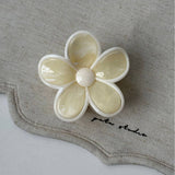 Cream Floral Claw Clip High Ponytail Hair Grip_Cwaha08257
