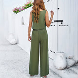 Solid Sleeveless Vest And Pants Suit_Cwstb0514