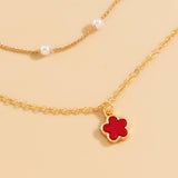SIMPLE IMITATION PEARL BEADED FLOWER NECKLACE_CWAJE1133