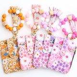 FLORAL PRINT PU WALLET WITH SILICONE BEAD KEYCHAIN_CWAB4930