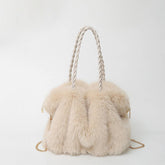 Winter Fashion Pleated Faux Fox Fur Plush Bag_Cwab3921
