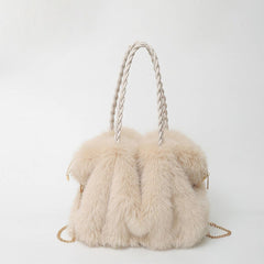 Winter Fashion Pleated Faux Fox Fur Plush Bag_Cwab3921