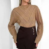 Solid Color Turtleneck With Round Neck Floral Twist