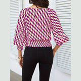 Waist-In Color Contrast Printed Long Sleevet-Shirt