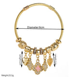 Trendy Gold Clover Heart Charm Bracelet_Cwmm8491