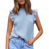 CHIFFON SOLID COLOR PATCHWORK SLEEVELESS BLOUSE_CWTBLSL0361