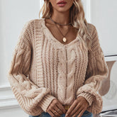 Vintage Loose Lantern Sleeve Kink Knit