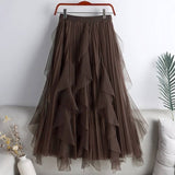 Tulle Skirt Mid-Length High Waist Pleated Skirt_Cwbls0397