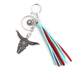 BOHO WESTERN BULL HEAD KEYCHAIN WITH VINTAGE CHARM_CWAB5085