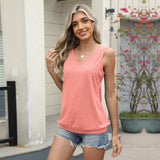 Solid V-Neck Tank Top Loose Sleeveless T-Shirt