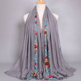 Embroidered Cotton Scarf Long Veil Shawl_Cwmm2002
