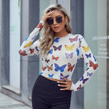 Womens Sexy Mesh Butterfly Long Sleeve Top