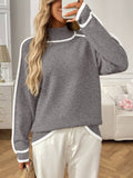 Semi-High-Neck Laid-Back Color-Blocking Sweater