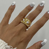 18K GOLD PEARL HAMMERED OPEN CUFF BRACELET_CWAJE4886