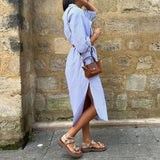 Striped Print Cardigan Mid-Length Dress