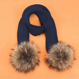 Winter Knit Scarf With Real Raccoon Fur Pom_Cwasc03494