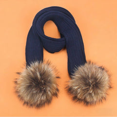 Winter Knit Scarf With Real Raccoon Fur Pom_Cwasc03494