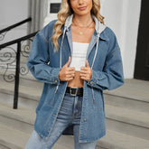 Washed Loose Long-Sleeved Hooded Denim Jacket