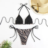 Zebra Print Bikini Set - Halter Tie Swimsuit_Cwmw0911