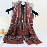 CHAIN PRINT SILK WOOL SCARF LUXURY TRAVEL SHAWL_CWASC0895