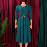 SOLID COLOR FASHIONABLE A LINE PLUS SIZE DRESS_CWDMD3670