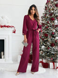 Stylish V-Neck Solid Color Wide-Leg Jumpsuit