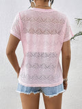 Solid-Color Lace V-Neck Bat Short-Sleeved T-Shirt