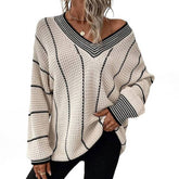 Vertical Pattern Casual Loose Medium Long Sweater