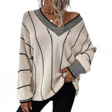 Vertical Pattern Casual Loose Medium Long Sweater