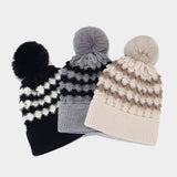 NEW CONTRAST STRIPED POM POM KNITTED HAT_CWAH1609