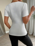 Solid-Color Rhinestone Patch Fitted T-Shirt