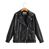 Washed Pu Leather Lapel Heavy Zipper Leather Coat