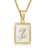 SQUARE SHELL 26 LETTER PENDANT NECKLACE_CWAJE0674