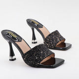 Women Thin Strap Sequined Stiletto Sandals