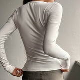 Solid Color Crew-Neck Button Casual Slim-Fit Top