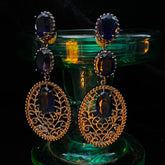 HOLLOW DARK BLUE CZECH DIAMOND EARRINGS_CWAJE1115