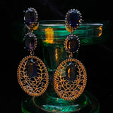HOLLOW DARK BLUE CZECH DIAMOND EARRINGS_CWAJE1115