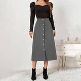 CORDUROY SKIRT SINGLE BREASTED HIGH WAISTLONGSKIRT_CWBSS0372