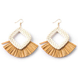 Hand-Woven Geometric Rattan Raffia Earrings
