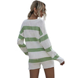 Striped Color Contrast Thin Knit Suit